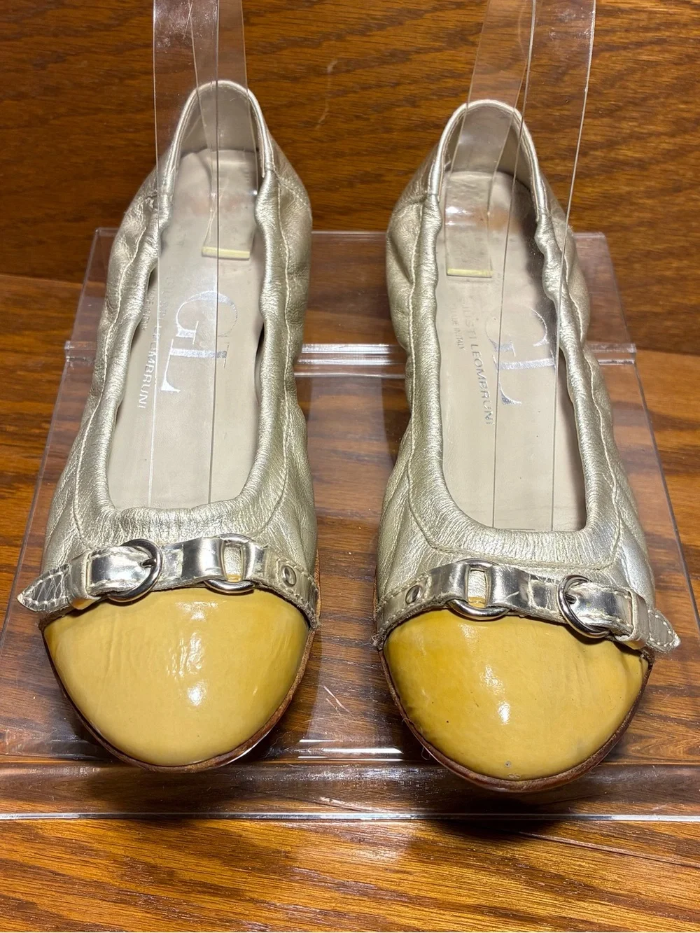 AGL Italy Made Metallic Gold Leather Patent Cap Toe Ballet Flats EU 36.5 US 6.5